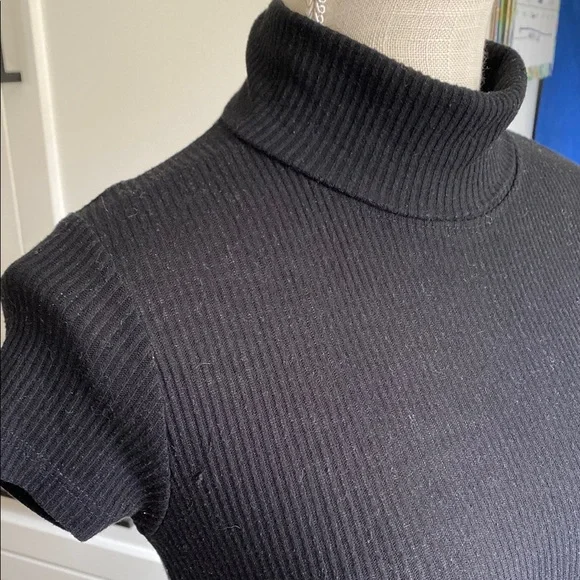 Brandy Melville John Galt Black Ribbed SS Turtleneck Top one size XS S - Picture 3 of 4